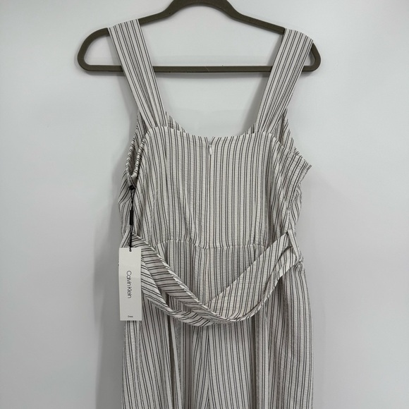 Calvin Klein NWT White Black vertical Stripes Tie Front v neck Jumpsuit size 8 - Picture 9 of 9